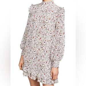 Frame Denim Cream and Red Floral Long Sleeve Dress